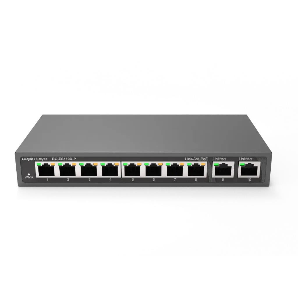 [00000126] Thiết bị chuyển mạch Switch PoE Ruijie RG-ES110D-P 8 Port 100Mbps