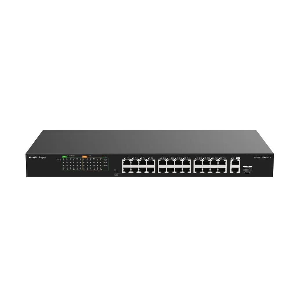 [00000130] Bộ chia mạng Switch PoE Ruijie RG-ES126FGS-LP 24 Port 100Mbps