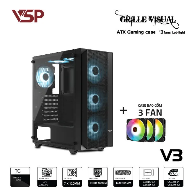 [00000242] Vỏ thùng máy Case VSP Gaming V3 đen