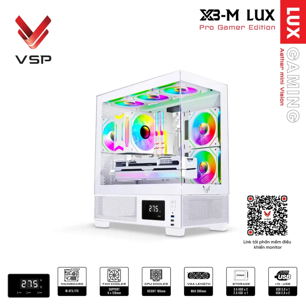 [00000287] Vỏ thùng máy Case VSP X3-M Lux White