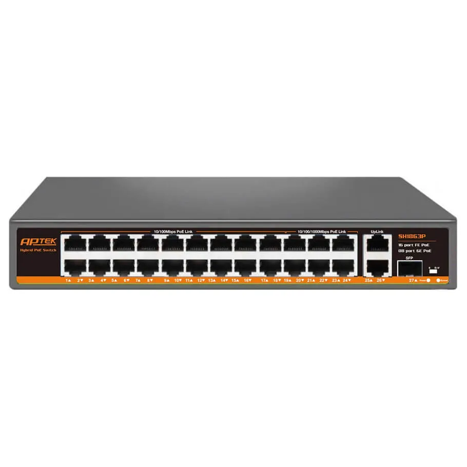 [00000490] Bộ chia mạng Switch PoE APTEK SG1164P 16 Port 1000Mbps